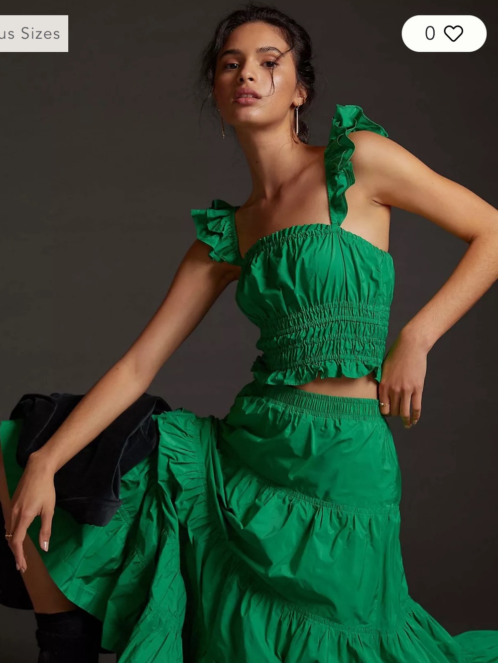 Maeve Anthropologie Smocked Taffeta Tank Green Ruffle Strap Crop Top 4